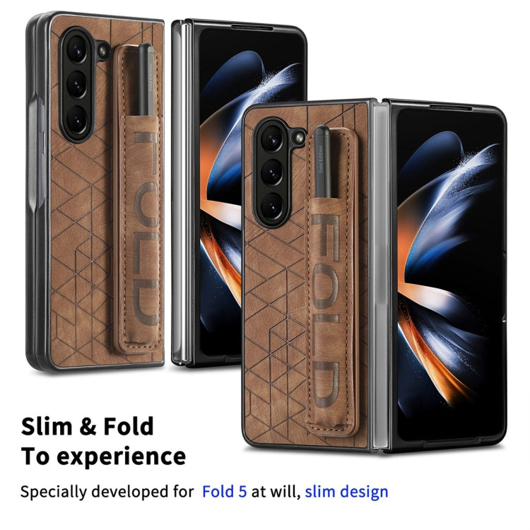 For Samsung Galaxy Z Fold6 JUNSUNMAY Retro Pattern Leather Skin PC Folding Phone Case with Pen Slot(Purple)