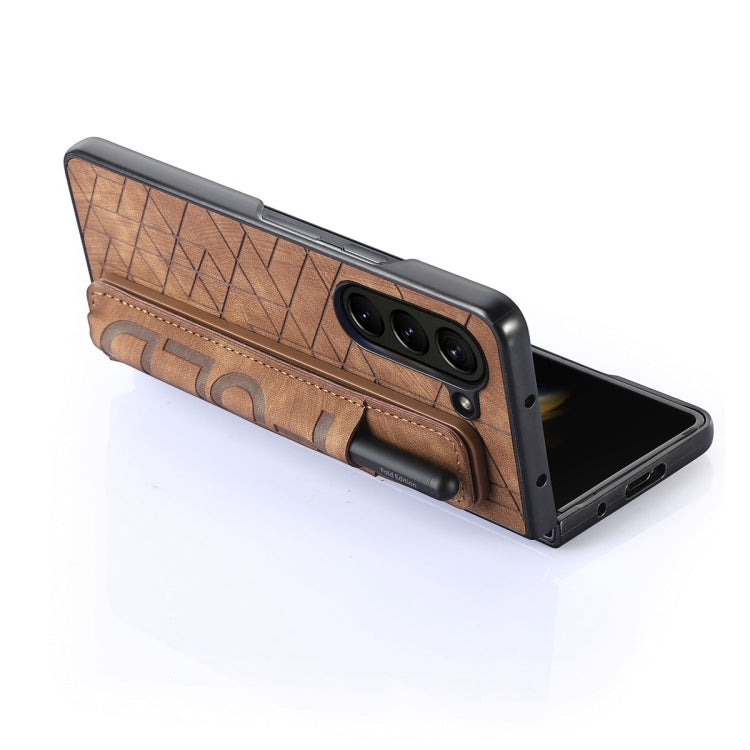 For Samsung Galaxy Z Fold6 JUNSUNMAY Retro Pattern Leather Skin PC Folding Phone Case with Pen Slot(Brown)