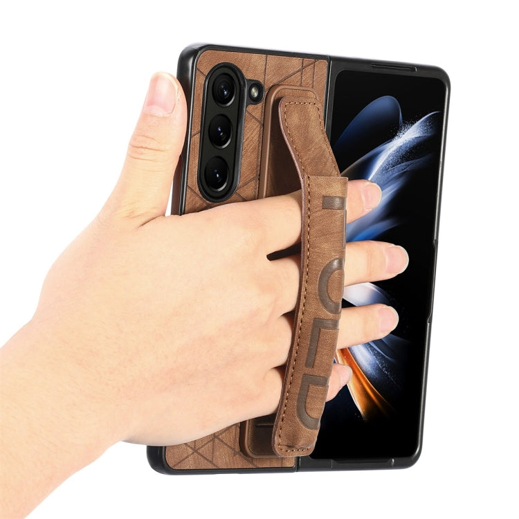 For Samsung Galaxy Z Fold6 JUNSUNMAY Retro Pattern Leather Skin PC Folding Phone Case with Pen Slot(Brown)