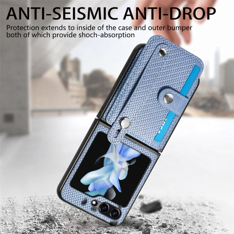 For Samsung Galaxy Z Flip6 / Flip7 FE JUNSUNMAY Carbon Fiber Pattern Leather Skin PC Folding Phone Case(Blue)