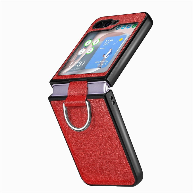 For Samsung Galaxy Z Flip6 / Flip7 FE JUNSUNMAY Litchi Leather Skin PC Folding Phone Case with Phone Ring(Red)