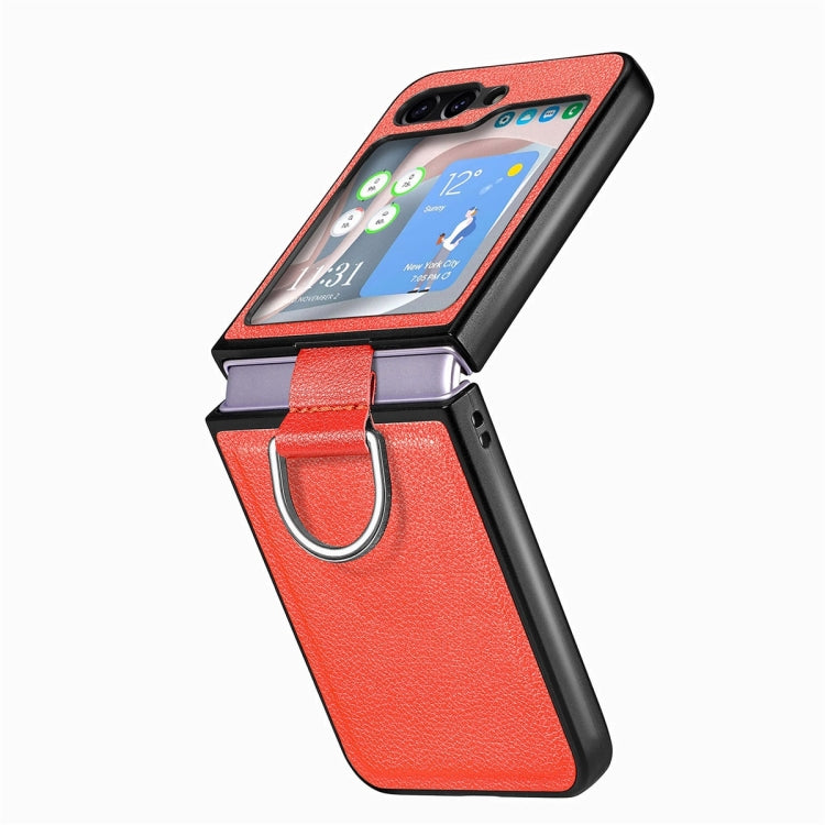 For Samsung Galaxy Z Flip6 / Flip7 FE JUNSUNMAY Litchi Leather Skin PC Folding Phone Case with Phone Ring(Orange)