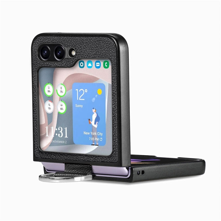For Samsung Galaxy Z Flip6 / Flip7 FE JUNSUNMAY Litchi Leather Skin PC Folding Phone Case with Phone Ring(Green)