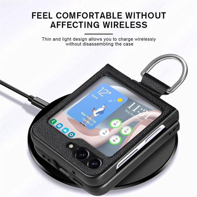 For Samsung Galaxy Z Flip6 / Flip7 FE JUNSUNMAY Litchi Leather Skin PC Folding Phone Case with Phone Ring(Red)