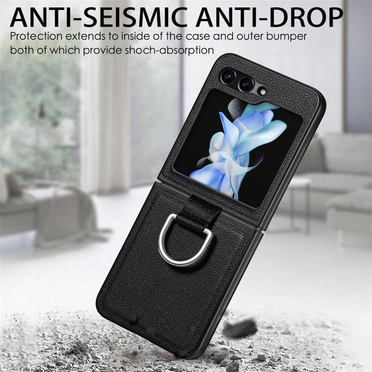 For Samsung Galaxy Z Flip6 / Flip7 FE JUNSUNMAY Litchi Leather Skin PC Folding Phone Case with Phone Ring(Orange)