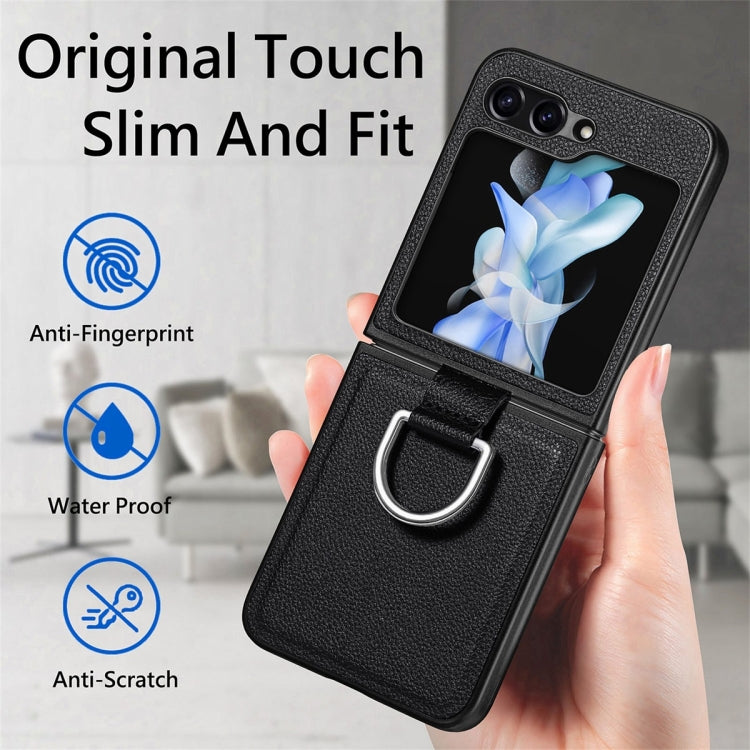 For Samsung Galaxy Z Flip6 / Flip7 FE JUNSUNMAY Litchi Leather Skin PC Folding Phone Case with Phone Ring(Orange)