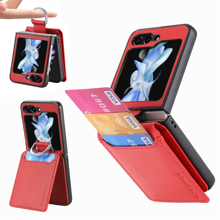For Samsung Galaxy Z Flip6 / Flip7 FE JUNSUNMAY Litchi Leather Skin PC Folding Phone Case(Red)