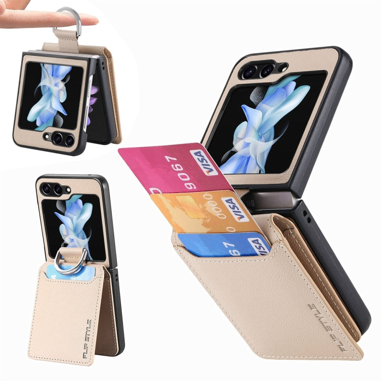 For Samsung Galaxy Z Flip6 / Flip7 FE JUNSUNMAY Litchi Leather Skin PC Folding Phone Case(Khaki)