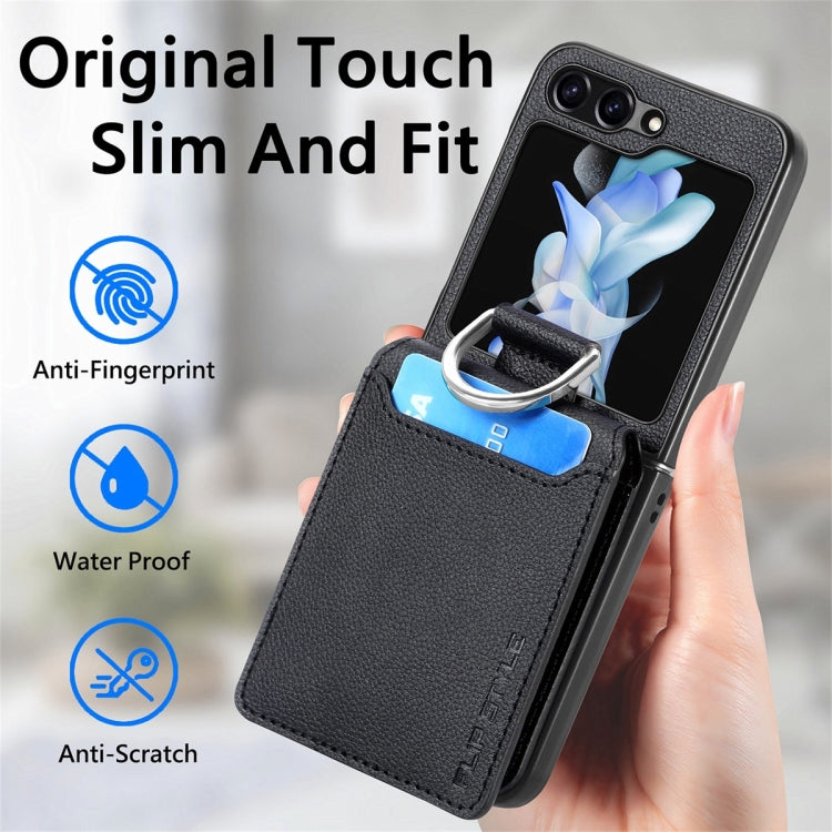 For Samsung Galaxy Z Flip6 / Flip7 FE JUNSUNMAY Litchi Leather Skin PC Folding Phone Case(Black)