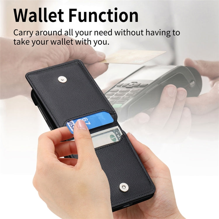 For Samsung Galaxy Z Flip6 / Flip7 FE JUNSUNMAY Litchi Leather Skin PC Folding Phone Case(Khaki)