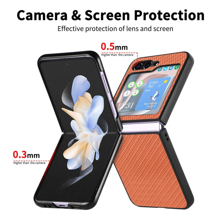 For Samsung Galaxy Z Flip6 / Flip7 FE JUNSUNMAY Carbon Fiber Pattern Leather Skin PC Folding Phone Case(Green)