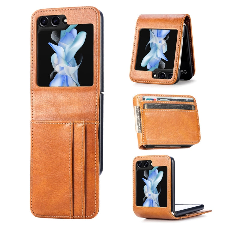 For Samsung Galaxy Z Flip6 / Flip7 FE JUNSUNMAY PU Leather Folding Phone Case with Card Slots(Brown)