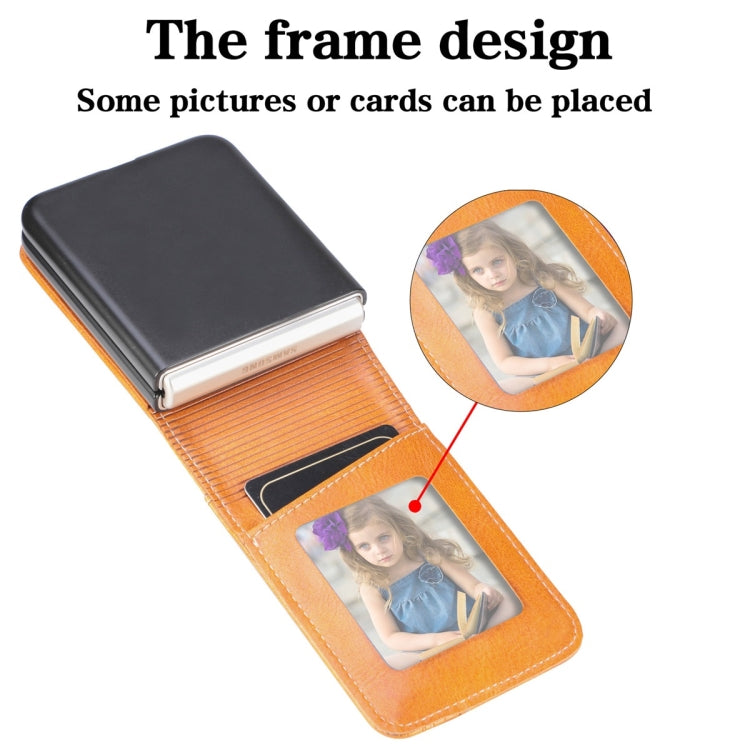 For Samsung Galaxy Z Flip6 / Flip7 FE JUNSUNMAY PU Leather Folding Phone Case with Card Slots(Brown)