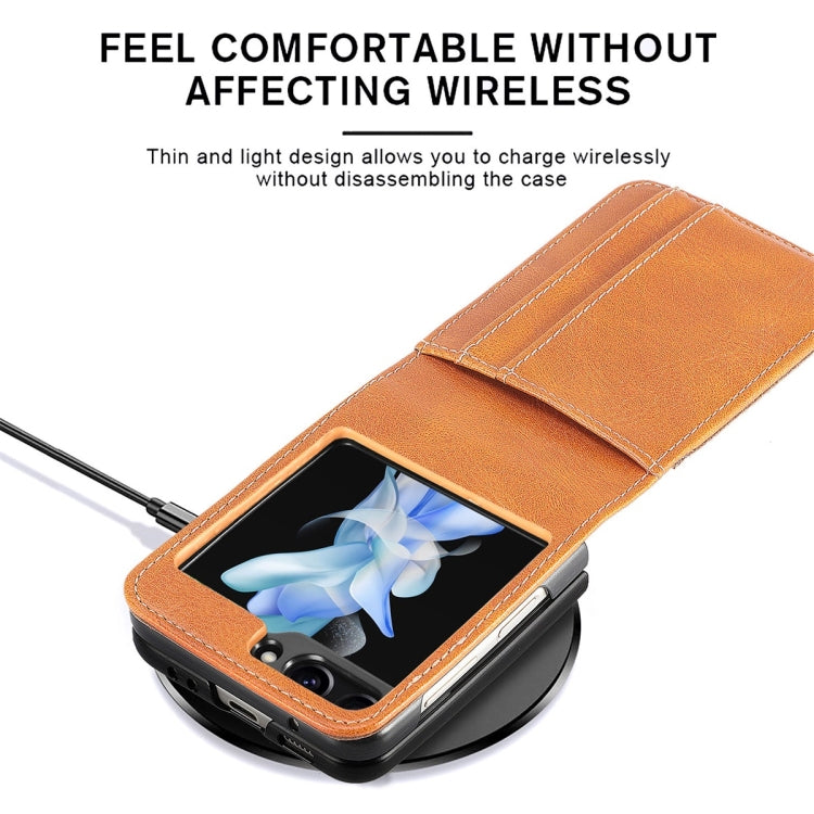For Samsung Galaxy Z Flip6 / Flip7 FE JUNSUNMAY PU Leather Folding Phone Case with Card Slots(Brown)