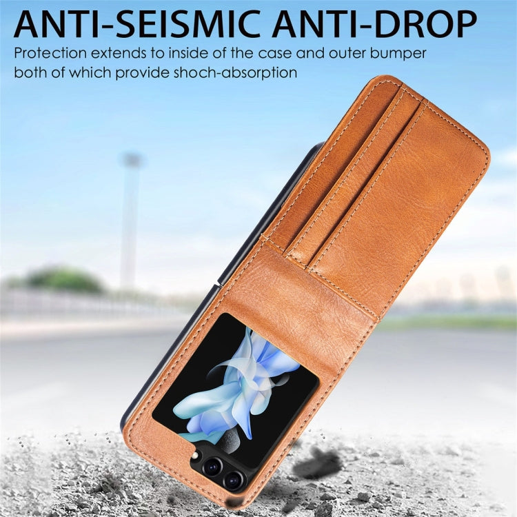 For Samsung Galaxy Z Flip6 / Flip7 FE JUNSUNMAY PU Leather Folding Phone Case with Card Slots(Brown)