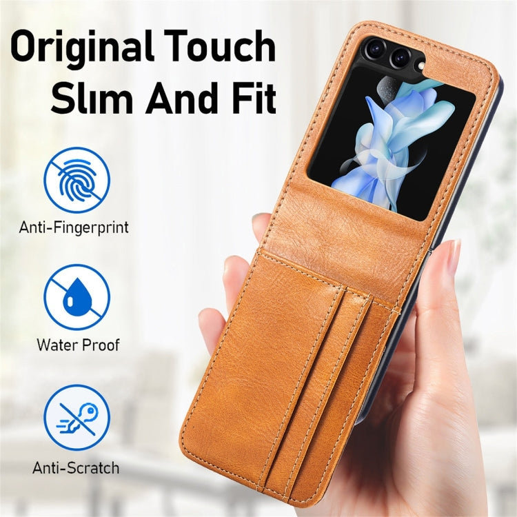 For Samsung Galaxy Z Flip6 / Flip7 FE JUNSUNMAY PU Leather Folding Phone Case with Card Slots(Blue)