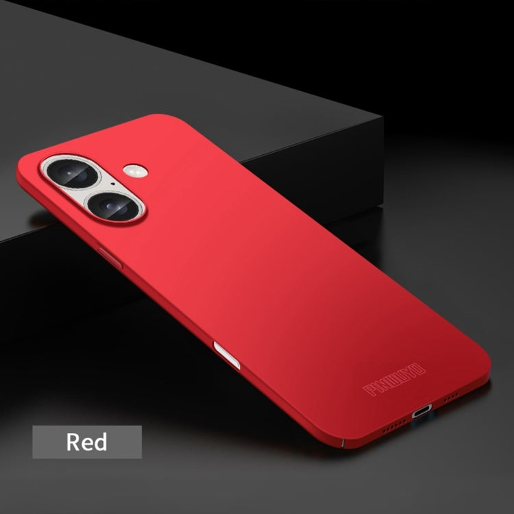 For iPhone 16 Plus PINWUYO Micro-Frosted PC Ultra-thin Hard Phone Case with Magsafe Magnetic Ring(Red)
