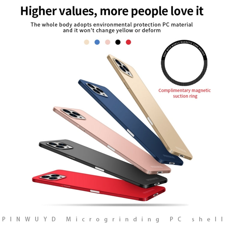 For iPhone 16 Pro Max PINWUYO Micro-Frosted PC Ultra-thin Hard Phone Case with Magsafe Magnetic Ring(Red)