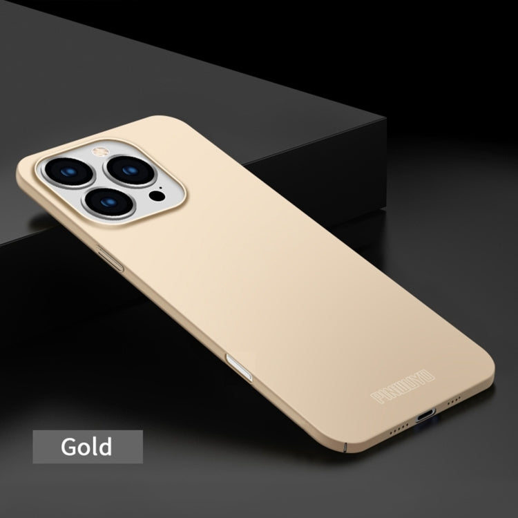 For iPhone 16 Pro Max PINWUYO Micro-Frosted PC Ultra-thin Hard Phone Case with Magsafe Magnetic Ring(Gold)