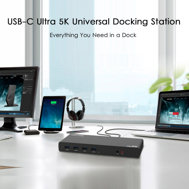 Wavlink UG69DK1 5K Type-C Dual Display USB 3.0 Video Gigabit Ethernet HDMI Docking Station, Plug:AU Plug