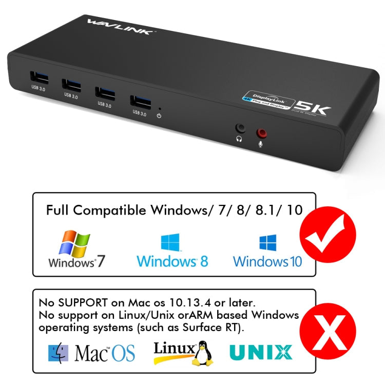 Wavlink UG69DK1 5K Type-C Dual Display USB 3.0 Video Gigabit Ethernet HDMI Docking Station, Plug:AU Plug