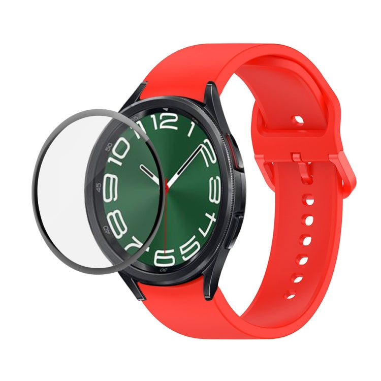 JUNSUNMAY Silicone Adjustable Strap + Full Coverage PMMA Screen Protector Kit, For Samsung Galaxy Watch6 Classic 43mm