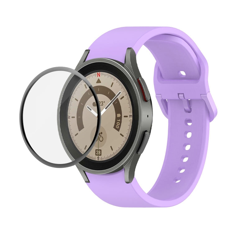 JUNSUNMAY Silicone Adjustable Strap + Full Coverage PMMA Screen Protector Kit, For Samsung Galaxy Watch5 Pro 45mm