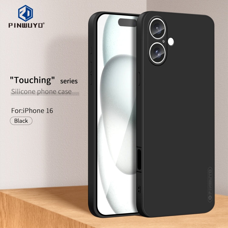 For iPhone 16 PINWUYO Sense Series Liquid Silicone TPU Phone Case(Black)
