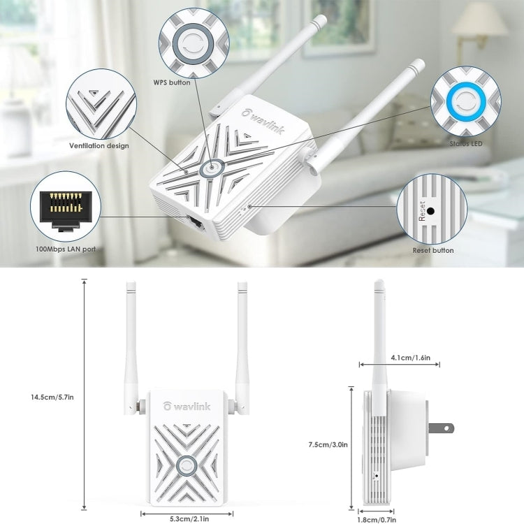 WAVLINK WN578W2 For Home Office N300 WiFi Wireless AP Repeater Signal Booster, Plug:UK Plug