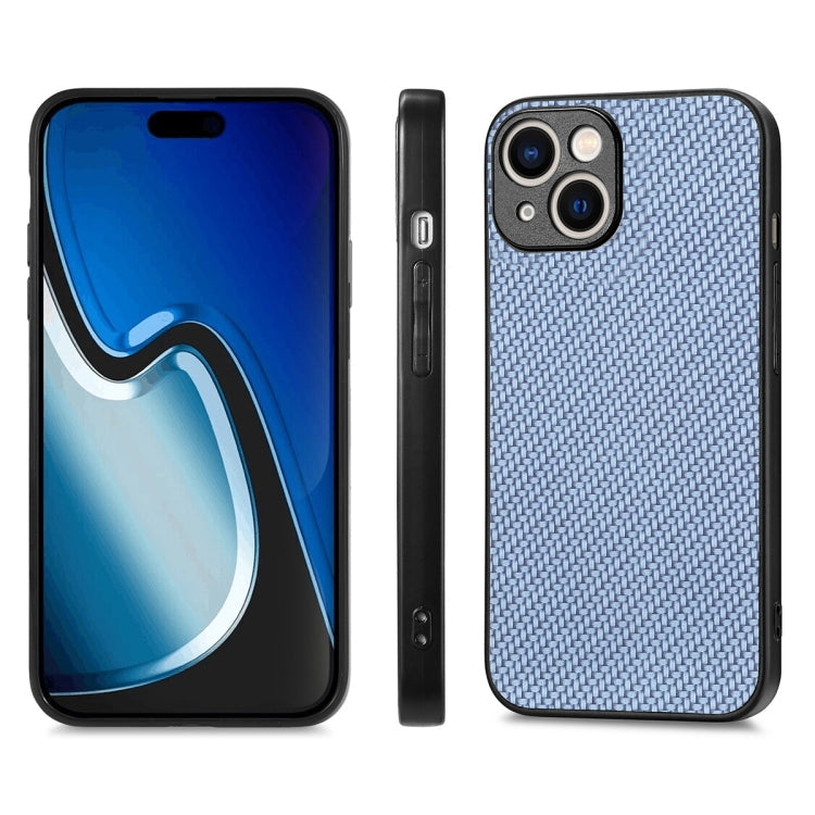 For iPhone 14 ENKAY Fiber Leather Skin PC Phone Case with High Aluminum-silicon Glass Film(Blue)