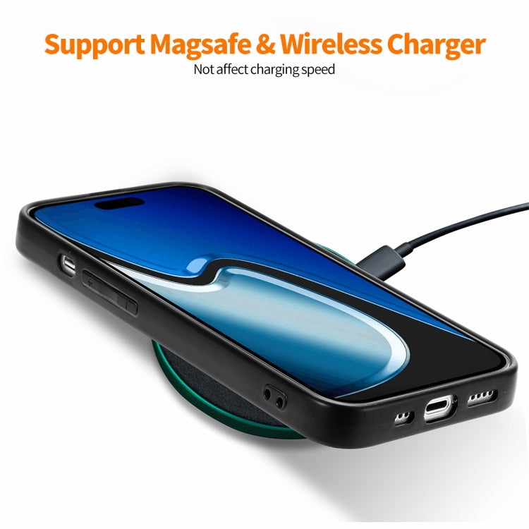 For iPhone 14 ENKAY Fiber Leather Skin PC Phone Case with High Aluminum-silicon Glass Film(Blue)