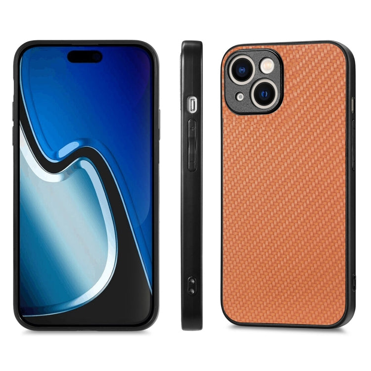 For iPhone 14 ENKAY Fiber Leather Skin PC Phone Case with High Aluminum-silicon Glass Film(Brown)
