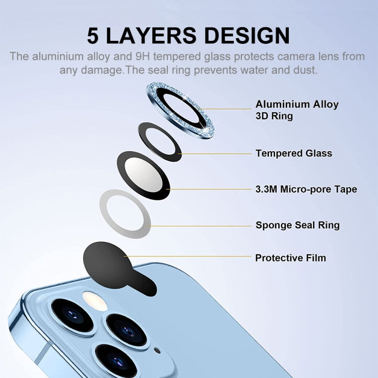 For iPhone 15 Pro / 15 Pro Max ENKAY Hat-Prince Glitter Rear Lens Aluminium Alloy Tempered Glass Film(Sierra Blue)