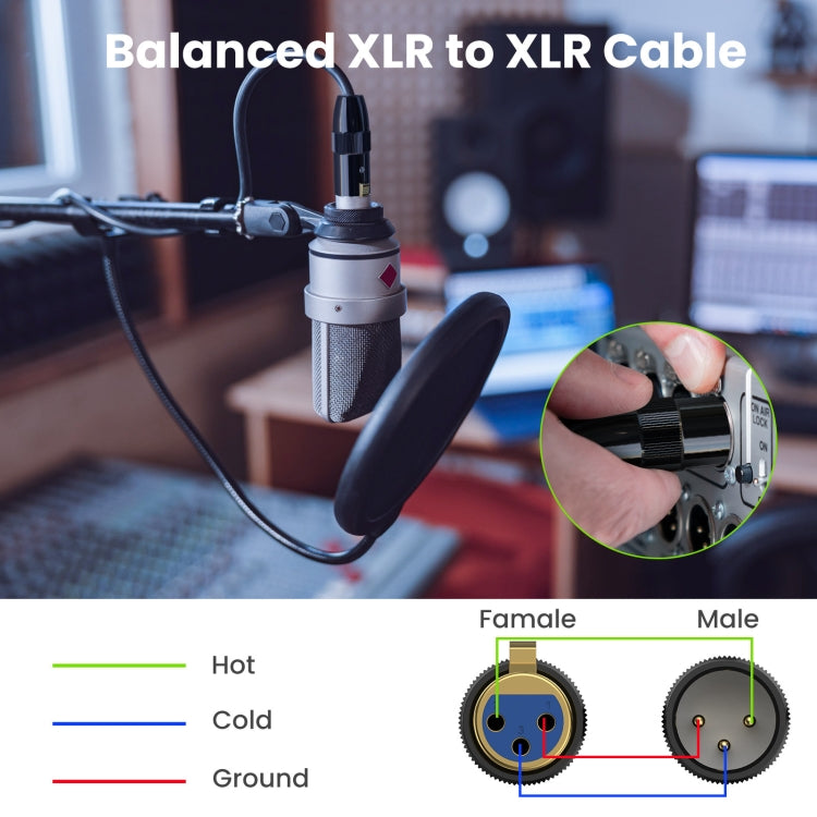 JUNSUNMAY XLR Male to Female Mic Cord 3 Pin Audio Cable Balanced Shielded Cable, Length:10m