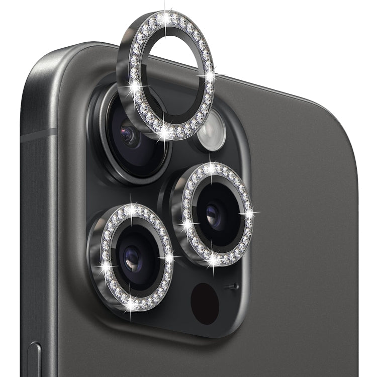 For iPhone 15 Pro / 15 Pro Max NORTHJO Camera Lens Protector Tempered Glass Metal Rhinestone Ring Film(Graphite)