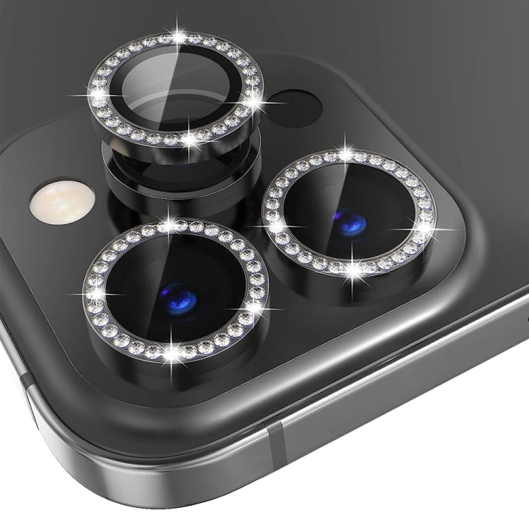 For iPhone 15 Pro / 15 Pro Max NORTHJO Camera Lens Protector Tempered Glass Metal Rhinestone Ring Film(Graphite)