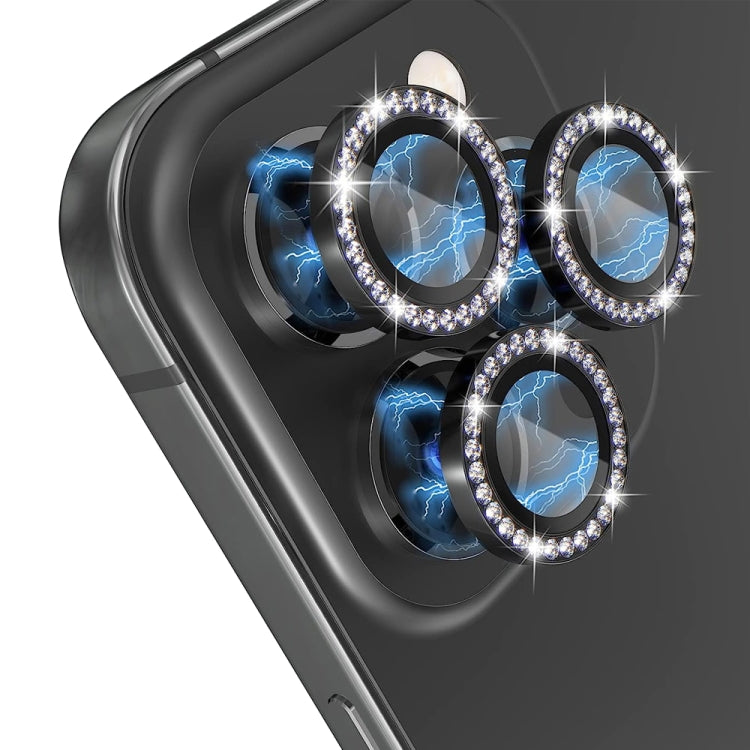 For iPhone 15 Pro / 15 Pro Max NORTHJO Camera Lens Protector Tempered Glass Metal Rhinestone Ring Film(Graphite)