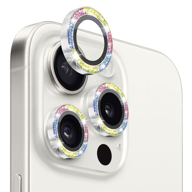 For iPhone 15 Pro / 15 Pro Max NORTHJO Camera Lens Protector Tempered Glass Bling Glitter Metal Ring Film(Colorful)