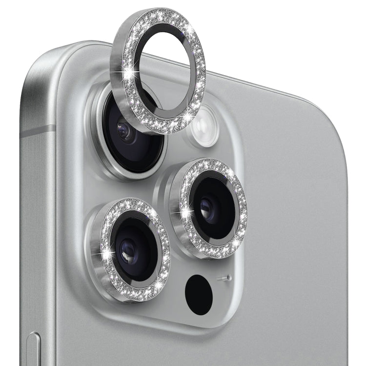 For iPhone 15 Pro / 15 Pro Max NORTHJO Camera Lens Protector Tempered Glass Bling Glitter Metal Ring Film(Gray)