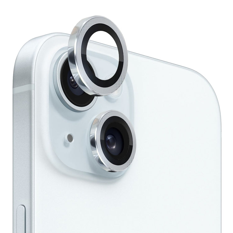 For iPhone 15 / 15 Plus NORTHJO Camera Lens Protector Tempered Glass CD Vein Metal Ring Film(Silver)