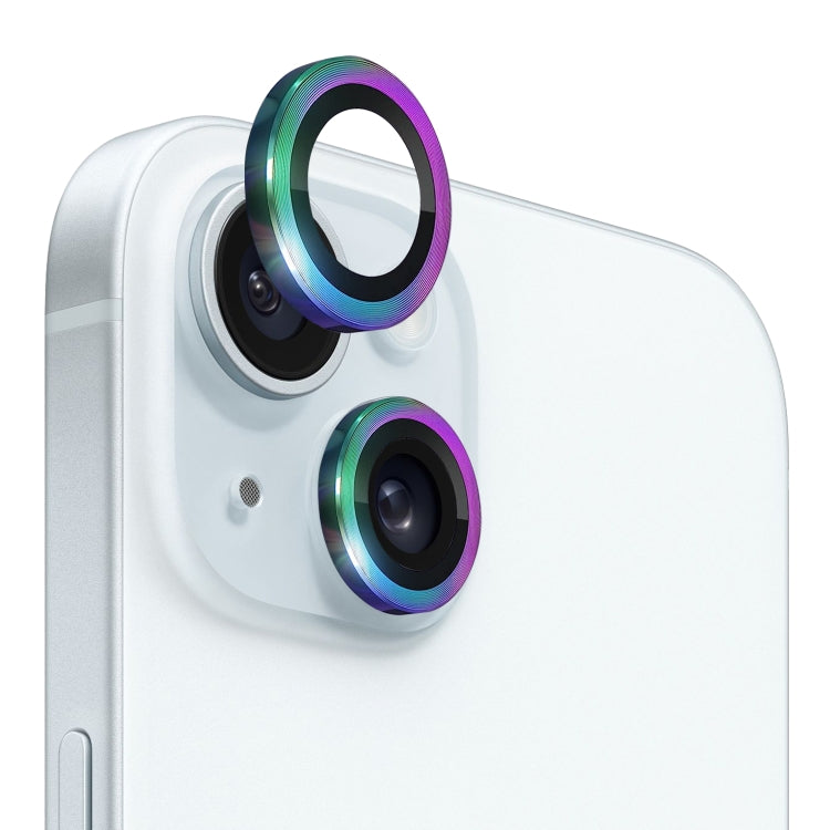 For iPhone 15 / 15 Plus NORTHJO Camera Lens Protector Tempered Glass CD Vein Metal Ring Film(Colorful)