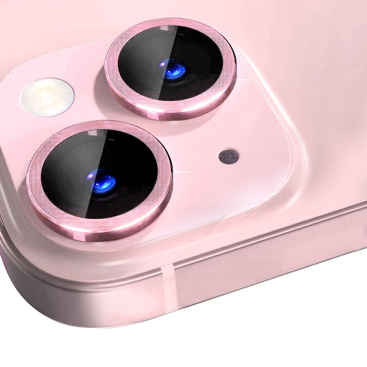 For iPhone 15 / 15 Plus NORTHJO Camera Lens Protector Tempered Glass CD Vein Metal Ring Film(Pink)