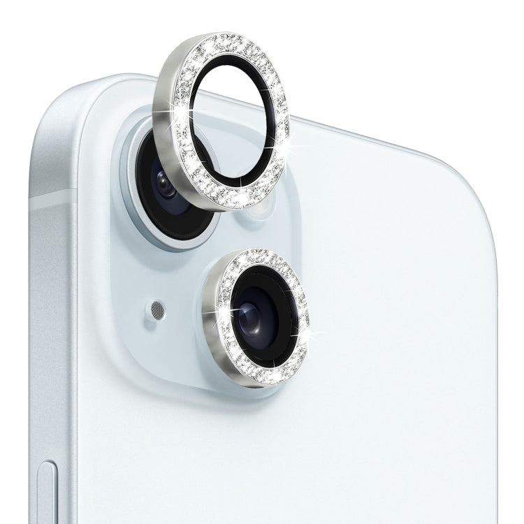 For iPhone 15 / 15 Plus NORTHJO Camera Lens Protector Tempered Glass Bling Glitter Metal Ring Film(Silver)