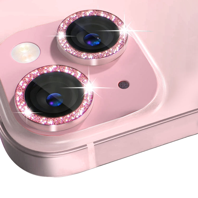 For iPhone 15 / 15 Plus NORTHJO Camera Lens Protector Tempered Glass Bling Glitter Metal Ring Film(Pink)