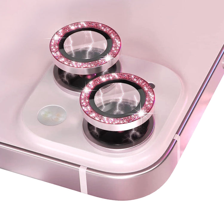 For iPhone 15 / 15 Plus NORTHJO Camera Lens Protector Tempered Glass Bling Glitter Metal Ring Film(Pink)