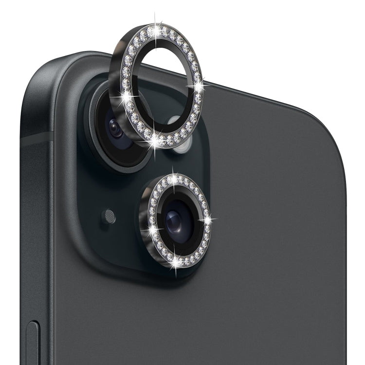 For iPhone 15 / 15 Plus NORTHJO Camera Lens Protector Tempered Glass Metal Rhinestone Ring Film(Graphite)