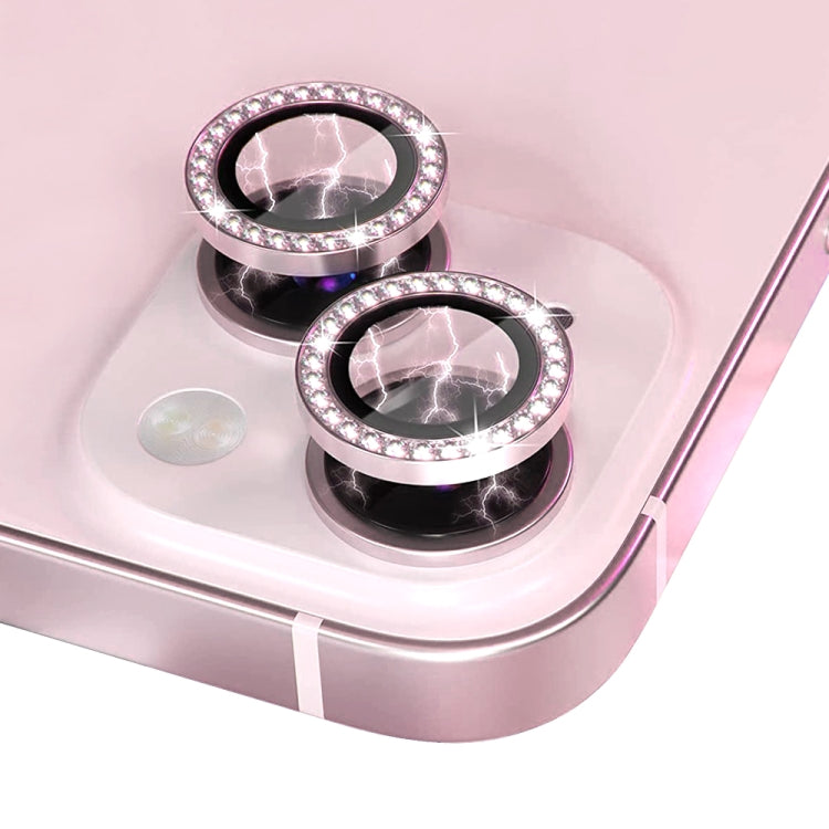 For iPhone 15 / 15 Plus NORTHJO Camera Lens Protector Tempered Glass Metal Rhinestone Ring Film(Pink)
