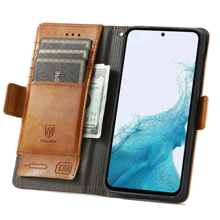 For Samsung Galaxy A36 5G CaseNeo Splicing Dual Magnetic Buckle Leather Phone Case(Khaki)