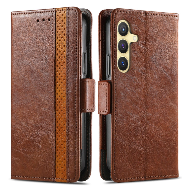 For Samsung Galaxy S25+ 5G CaseNeo Splicing Dual Magnetic Buckle Leather Phone Case(Brown)