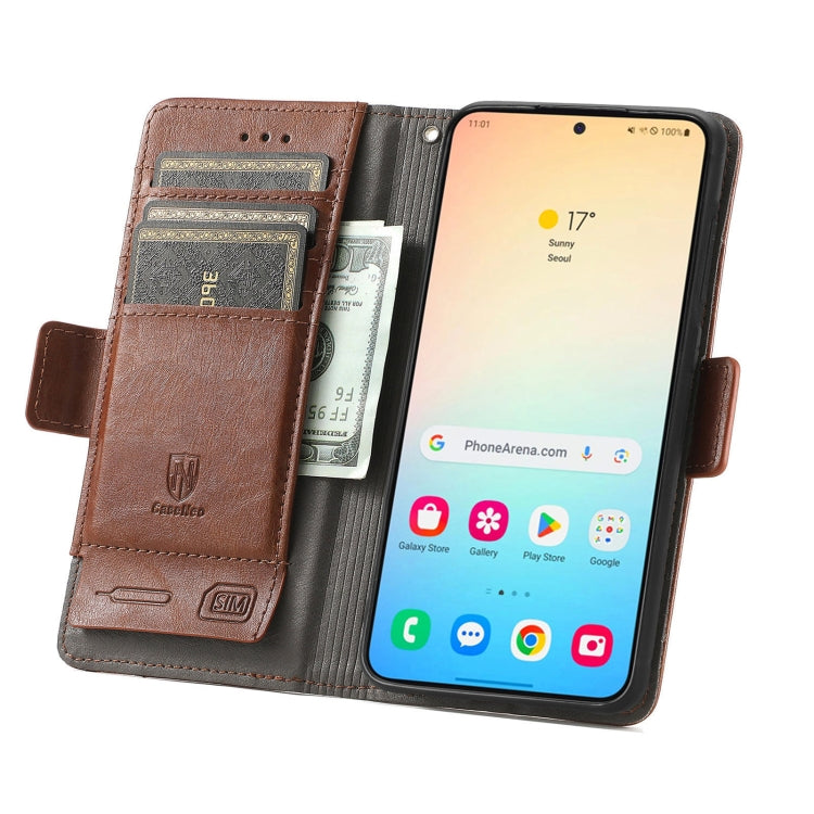 For Samsung Galaxy S25+ 5G CaseNeo Splicing Dual Magnetic Buckle Leather Phone Case(Brown)